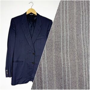 Canali Men’s Navy Blue Striped Wool Blazer Sport Coat Size 52R (Fits US 42R)